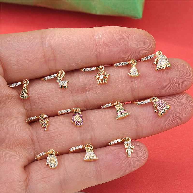 Jõulune rippuv ninasõrmus Värviline tsirkoonist jõulupuu kellad lumehelbed rippuvad nina augustamise ehted naistele ja tüdrukutele