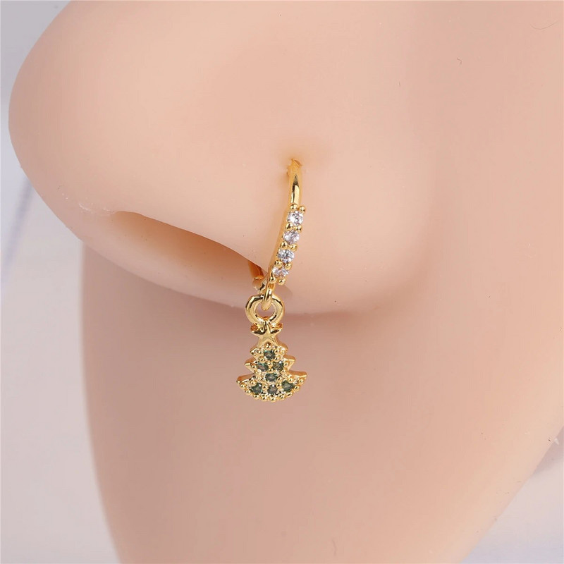 Jõulune rippuv ninasõrmus Värviline tsirkoonist jõulupuu kellad lumehelbed rippuvad nina augustamise ehted naistele ja tüdrukutele