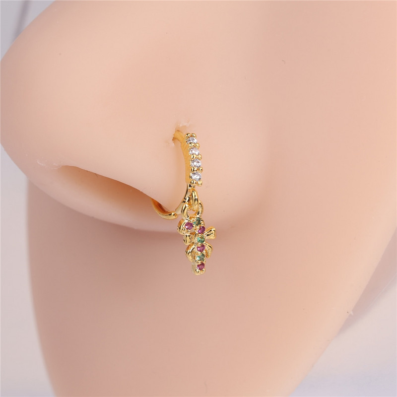 Jõulune rippuv ninasõrmus Värviline tsirkoonist jõulupuu kellad lumehelbed rippuvad nina augustamise ehted naistele ja tüdrukutele