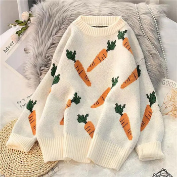Γυναικεία ρούχα 2023 Νέα στην κορεατική μόδα Φθινοπωρινό Χειμώνα Γυναικεία πουλόβερ με λαιμόκοψη φαρδιά μπλουζάκια Πλεκτά πουλόβερ με μακριά μανίκια