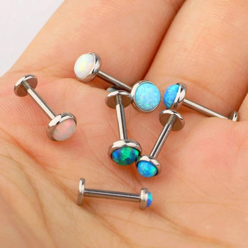 1PCS Неръждаема стомана Opal Tragus Earring Stud Opal Labret Piercing Lip Stud Piercing хрущял Helix Jewelry Conch Earring Rook