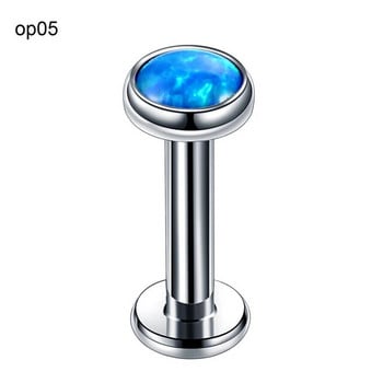 1PCS Неръждаема стомана Opal Tragus Earring Stud Opal Labret Piercing Lip Stud Piercing хрущял Helix Jewelry Conch Earring Rook