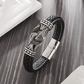 Μόδα Nordic Viking Totem βραχιόλι Ανδρικό δερμάτινο βραχιόλι με χαραγμένο Vintage κοσμήματα ποδηλάτης φυλαχτό Δώρο Pulseiras Masculina