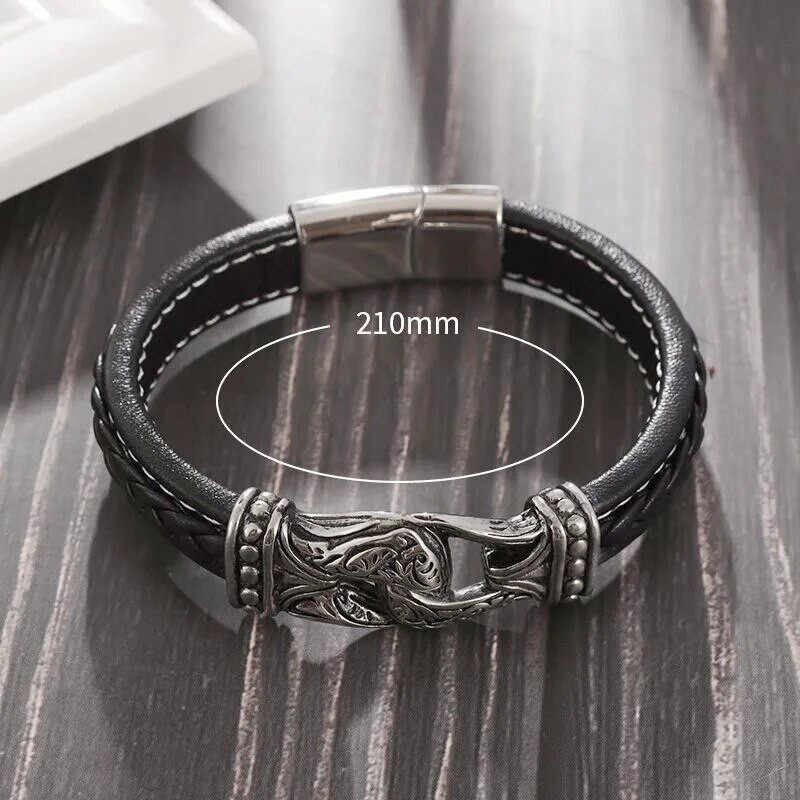 Μόδα Nordic Viking Totem βραχιόλι Ανδρικό δερμάτινο βραχιόλι με χαραγμένο Vintage κοσμήματα ποδηλάτης φυλαχτό Δώρο Pulseiras Masculina