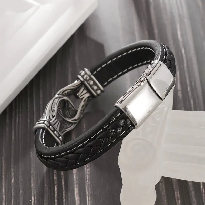 Μόδα Nordic Viking Totem βραχιόλι Ανδρικό δερμάτινο βραχιόλι με χαραγμένο Vintage κοσμήματα ποδηλάτης φυλαχτό Δώρο Pulseiras Masculina
