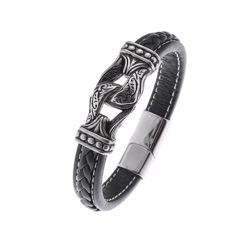 Μόδα Nordic Viking Totem βραχιόλι Ανδρικό δερμάτινο βραχιόλι με χαραγμένο Vintage κοσμήματα ποδηλάτης φυλαχτό Δώρο Pulseiras Masculina