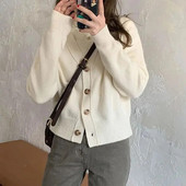 Ανοιξιάτικο φθινόπωρο 2023 Κοντό vintage πλεκτή ζακέτα γυναικεία μονόχρωμη μονόχρωμη μπουφάν πουλόβερ νέας κορεατικής έκδοσης