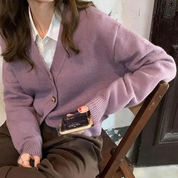 Ανοιξιάτικο φθινόπωρο 2023 Κοντό vintage πλεκτή ζακέτα γυναικεία μονόχρωμη μονόχρωμη μπουφάν πουλόβερ νέας κορεατικής έκδοσης