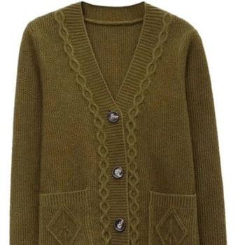 Дамско облекло 2023 Пролет Есен Модна ежедневна плетена жилетка с V-образно деколте Ново едноцветно меко палто с дълъг ръкав в мързелив стил