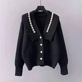 Κοντό μονόχρωμο παλτό ζακέτα πουλόβερ Γυναικείο 2023 Μόδα άνοιξη φθινόπωρο Κομψή νέα καρφίτσα πλεκτό μακρυμάνικο μπλουζάκι με V λαιμόκοψη