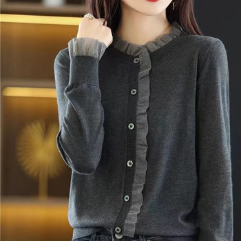 Модна нова жилетка, плетен пуловер, дамски пролетен есенен корейски вариант, свободни връхни дрехи, тънки горнища с дълъг ръкав, долна плетка