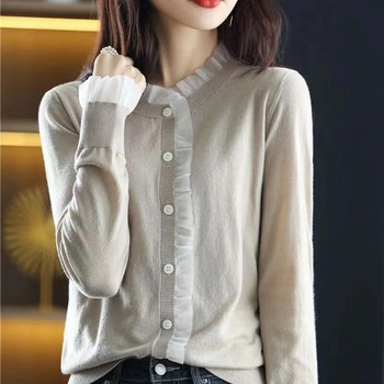 Модна нова жилетка, плетен пуловер, дамски пролетен есенен корейски вариант, свободни връхни дрехи, тънки горнища с дълъг ръкав, долна плетка