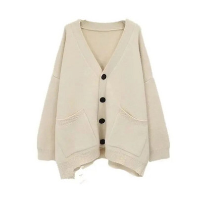 Μόδα Lazy πλεκτή ζακέτα με λαιμόκοψη V Κορεάτικο φθινοπωρινό απαλό στυλ, απαλό κολλώδες, μονόχρωμο πουλόβερ για γυναίκες