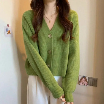 Γυναικεία ρούχα 2023 Άνοιξη Φθινόπωρο Νέα άφιξη Κορεάτικη μόδα με λαιμόκοψη V, χαλαρό τεμπέλικο στυλ Πλεκτή ζακέτα με μακρυμάνικο πουλόβερ