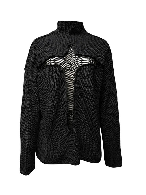 CHRONSTYLE Y2K Moteriški pavasario rudeniniai, tuščiaviduriai megztiniai, trikotažas, tinklelis, ilgomis rankovėmis, briaunoti megztiniai megztiniai