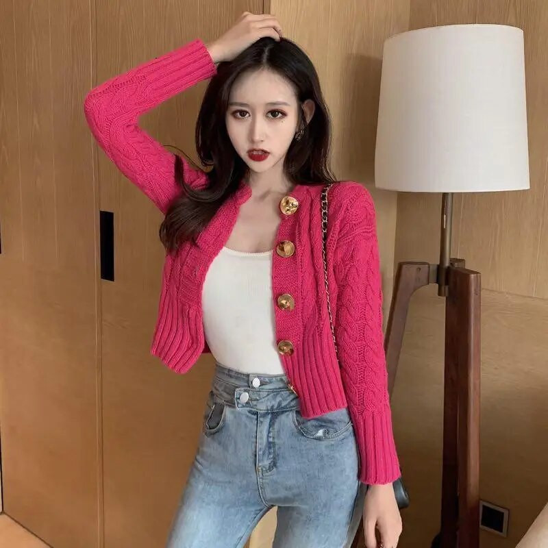Vintage illatos rövid kötött kardigán kabát 2023 tavaszi ősz új koreai divat szexi egyszínű karcsú női pulóver