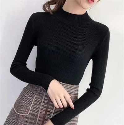 Rudeninė aukšta apykakle, ilgomis rankovėmis, siaura, elastinga, laisvalaikio viršūnės, apatinė megztinė Moteriški pagrindai Megzti marškiniai Šilti trikotažas Megztiniai