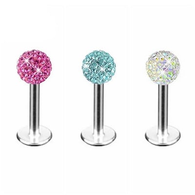 1x 4mm Stainless Steel Luxury Crystal Ball Lip Stud Tragus Earring Bar Body Piercing Gift 1.2mm thickness Promotion