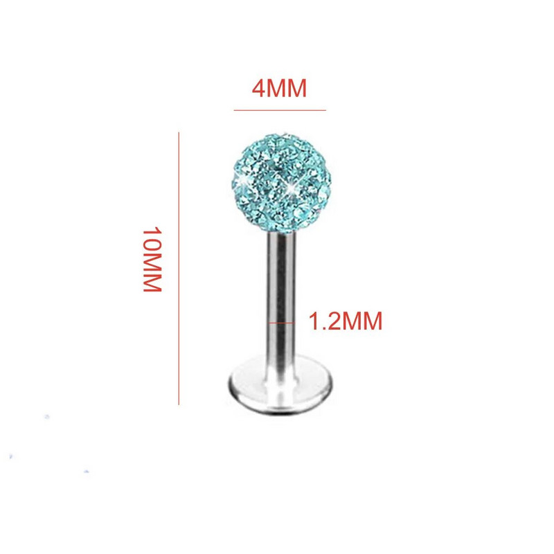 1x 4mm din oțel inoxidabil minge de cristal de lux lip stud tragus cercei bar body piercing cadou 1,2 mm grosime promoție