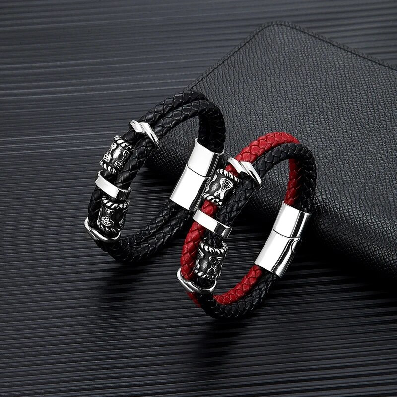 MKENDN Norse Vikings Thor's Hammer Mjolnir Scandinavian Rune Amulet Beads από ανοξείδωτο ατσάλι Ανδρικό δερμάτινο βραχιόλι Homme Pulseras