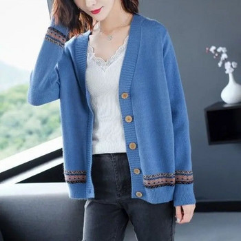 Женско облекло Плетена жилетка 2023 Пролет Есен Нова корейска версия Модно тънко свободно палто с дълъг ръкав Прост пуловер