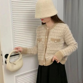 Sieviešu pavasara rudens temperamenta jaukts briljanta zīda trikotāžas jaciņa franču maza smarža ar samazinātu vecumu īsām piedurknēm