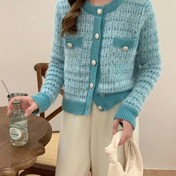 Γυναικεία Ανοιξιάτικη Φθινοπωρινή ιδιοσυγκρασία Blended Brilliant Silk Knitted Cardigan Γαλλικό μικρό άρωμα Μειωμένης ηλικίας Κοντομάνικο μπλουζάκι