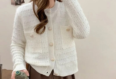 Sieviešu pavasara rudens temperamenta jaukts briljanta zīda trikotāžas jaciņa franču maza smarža ar samazinātu vecumu īsām piedurknēm