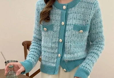 Sieviešu pavasara rudens temperamenta jaukts briljanta zīda trikotāžas jaciņa franču maza smarža ar samazinātu vecumu īsām piedurknēm