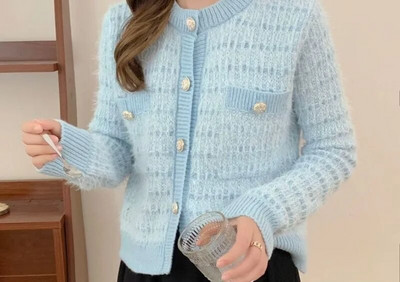 Sieviešu pavasara rudens temperamenta jaukts briljanta zīda trikotāžas jaciņa franču maza smarža ar samazinātu vecumu īsām piedurknēm