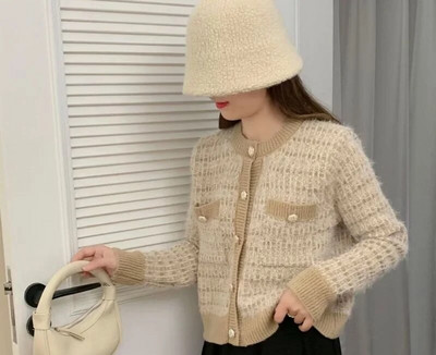 Sieviešu pavasara rudens temperamenta jaukts briljanta zīda trikotāžas jaciņa franču maza smarža ar samazinātu vecumu īsām piedurknēm