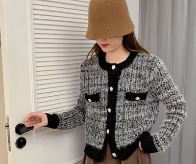 Sieviešu pavasara rudens temperamenta jaukts briljanta zīda trikotāžas jaciņa franču maza smarža ar samazinātu vecumu īsām piedurknēm