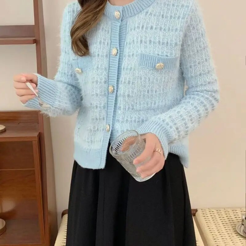 Sieviešu pavasara rudens temperamenta jaukts briljanta zīda trikotāžas jaciņa franču maza smarža ar samazinātu vecumu īsām piedurknēm