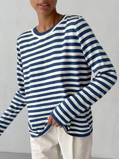 Wixra naiste O kaelusega triibuline kampsun, kootud vabaaja pullover Stiilne džemper Sügis, talv High Street Tops Kudumid