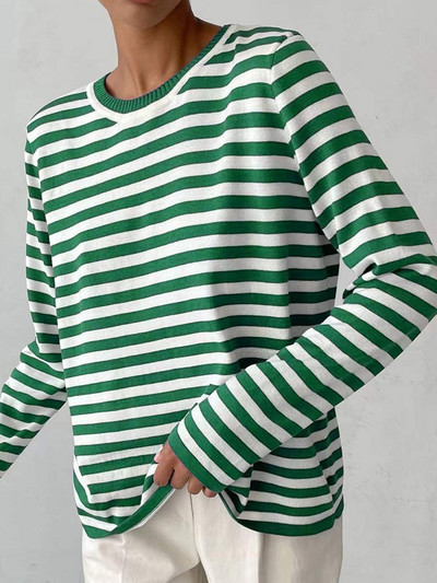 Wixra naiste O kaelusega triibuline kampsun, kootud vabaaja pullover Stiilne džemper Sügis, talv High Street Tops Kudumid