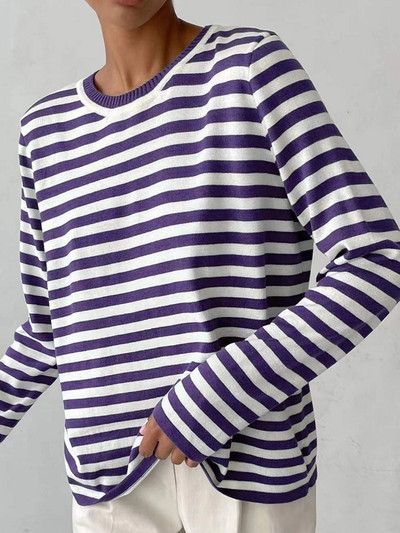 Wixra naiste O kaelusega triibuline kampsun, kootud vabaaja pullover Stiilne džemper Sügis, talv High Street Tops Kudumid