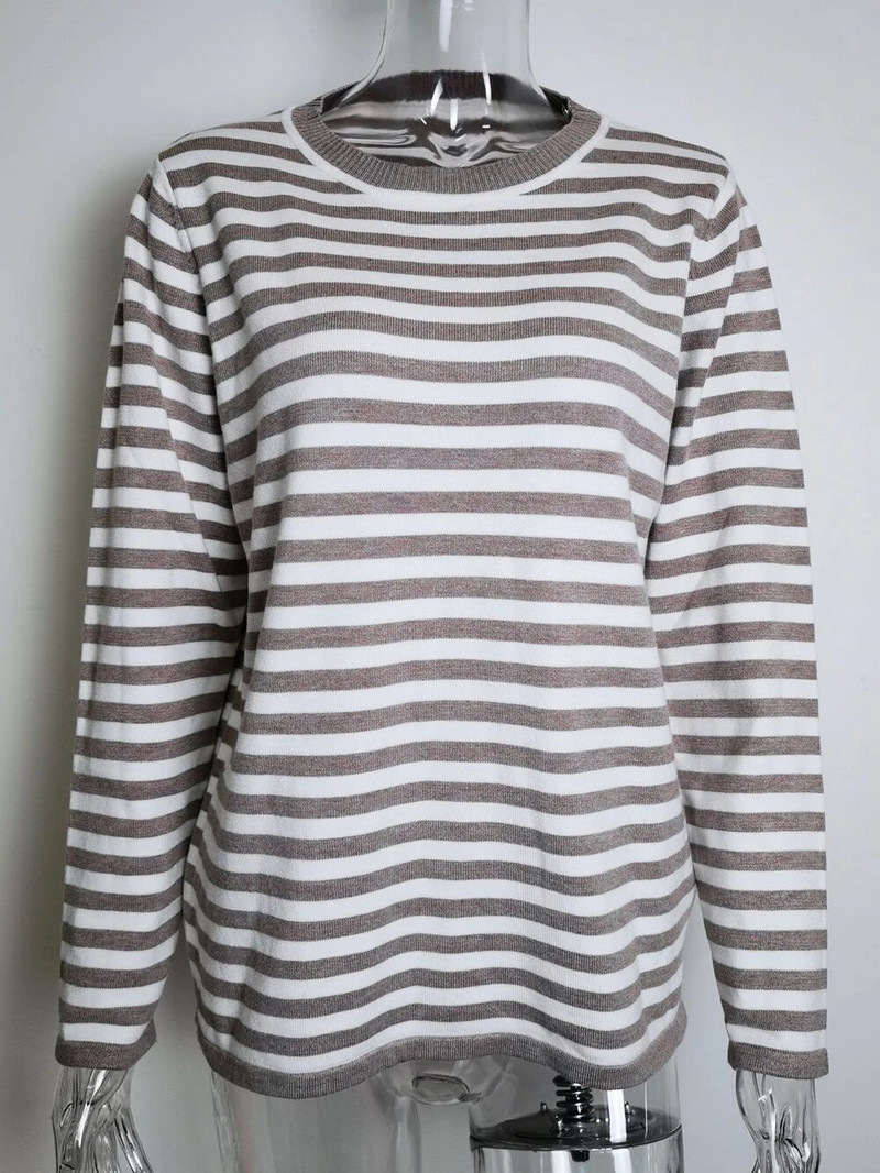 Wixra naiste O kaelusega triibuline kampsun, kootud vabaaja pullover Stiilne džemper Sügis, talv High Street Tops Kudumid
