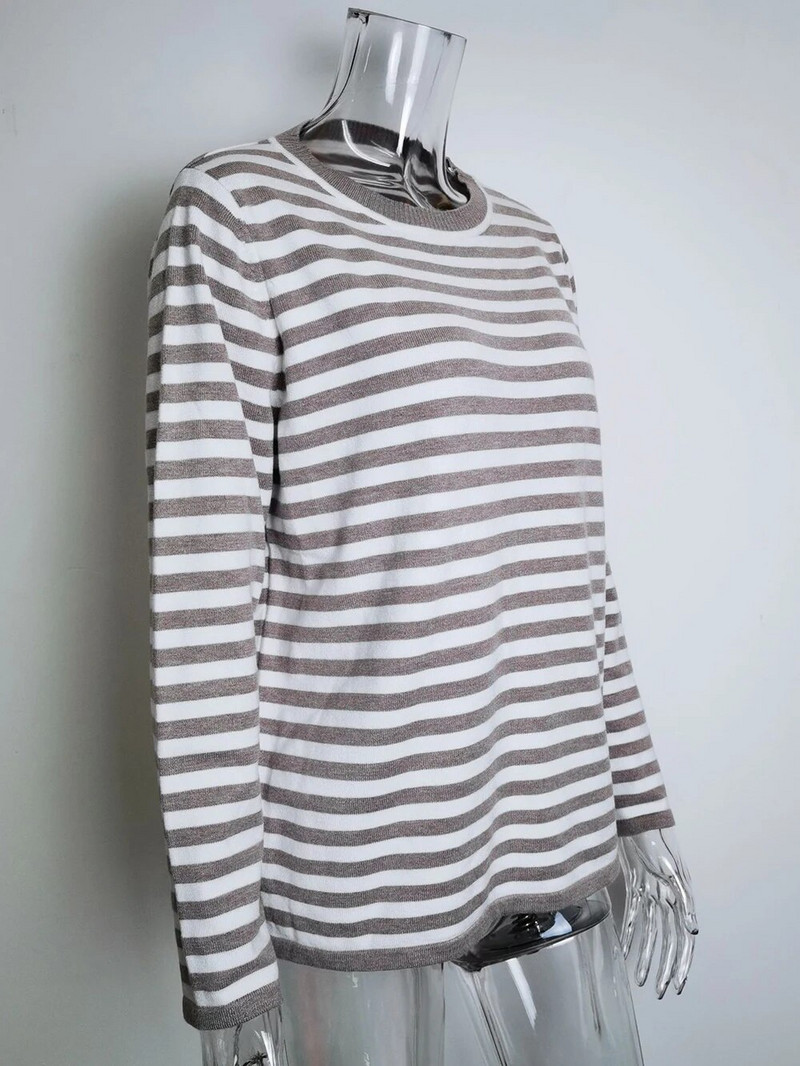 Wixra naiste O kaelusega triibuline kampsun, kootud vabaaja pullover Stiilne džemper Sügis, talv High Street Tops Kudumid