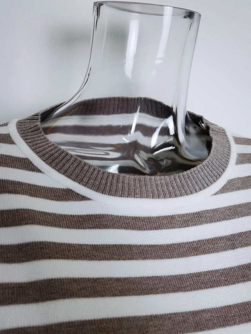 Wixra naiste O kaelusega triibuline kampsun, kootud vabaaja pullover Stiilne džemper Sügis, talv High Street Tops Kudumid