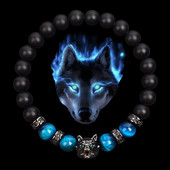 Wolf Charm Βραχιόλια Ανδρικά Φυσικοί Μαύροι Αχάτες Onyx Stone βραχιόλι Brave Blue Tiger Eye Elastic 8 mm Χάντρες Κοσμήματα με χάντρες Pulsera