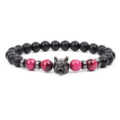 Wolf Charm Βραχιόλια Ανδρικά Φυσικοί Μαύροι Αχάτες Onyx Stone βραχιόλι Brave Blue Tiger Eye Elastic 8 mm Χάντρες Κοσμήματα με χάντρες Pulsera
