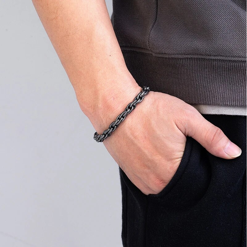 MKENDN Vintage οξειδωμένα βραχιόλια αλυσίδας με μαύρο σύνδεσμο για άντρες Motocycle Κουβανική αλυσίδα από ανοξείδωτο χάλυβα Punk Rock Biker Δώρα