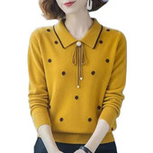 Moteriški megztiniai Nauji 2023 m. pavasario rudens atvartai ilgomis rankovėmis, siuvinėti megzti megztiniai megztiniai Vidutinio amžiaus motinos megztinis trikotažas