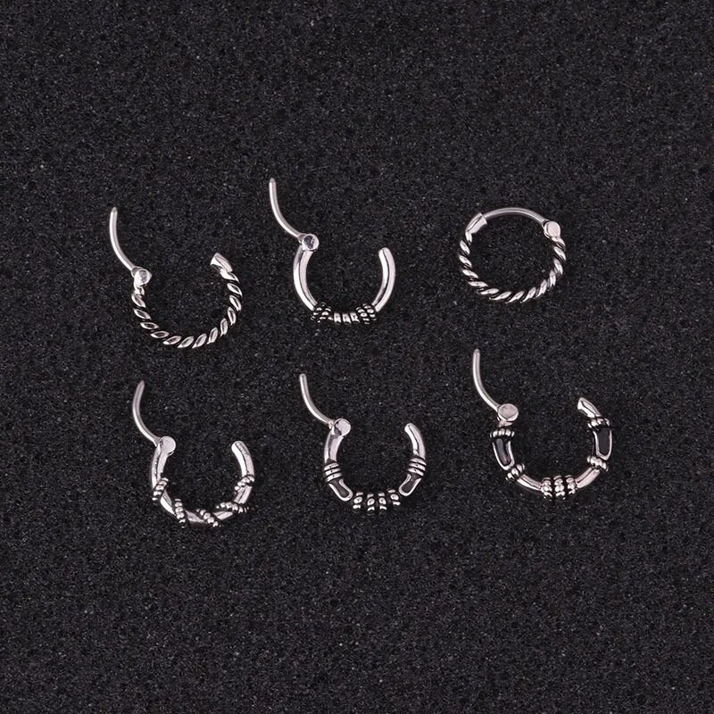 1Gb Vintage Sudraba Krāsa Maza Apļa Twist Skrimšļa Stīpas Auskari Eņģu Segmenta Klikšķināšanas Gredzens Deguns starpsienas Ausu Caurduršanas Rotaslietas