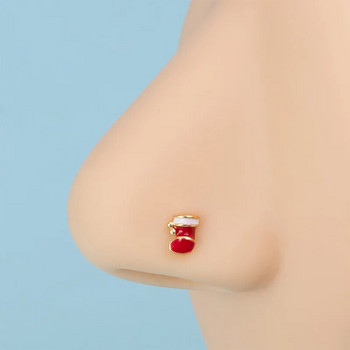 1бр Коледен подарък Шпилки за нос от хирургическа стомана за жени Момичета Костни бижута за пиърсинг на носа Коледни пръстени за нос на Дядо Коледа 2023 г.