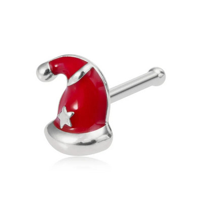 1gab Ziemassvētku dāvanu ķirurģiskas tērauda deguna kniedes sievietēm, kaula deguna pīrsings, rotaslietas, Ziemassvētku Ziemassvētku vecīša deguna gredzeni 2023