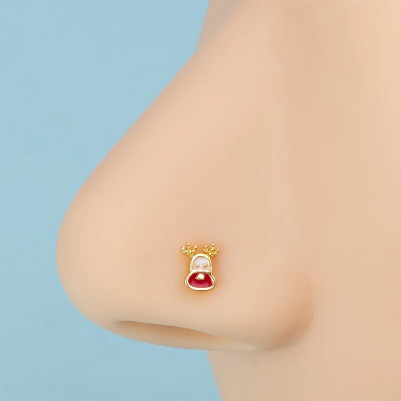 1gab Ziemassvētku dāvanu ķirurģiskas tērauda deguna kniedes sievietēm, kaula deguna pīrsings, rotaslietas, Ziemassvētku Ziemassvētku vecīša deguna gredzeni 2023