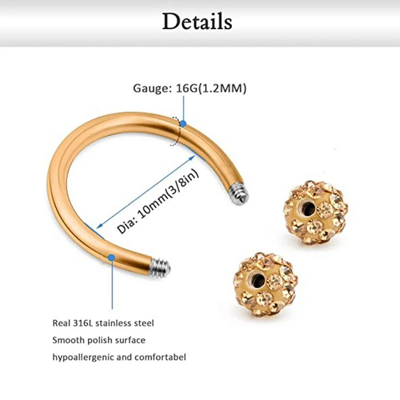 16G Forwards Helix Conch Rook Tragus Skrimšļa Auskari Vertikāli Pīrsingi Gredzeni Lūpu Larbet Studs Monroe Medusa Piercing