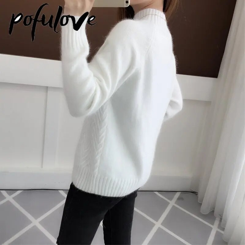 Γυναικείο πουλόβερ από κασμίρ Πλεκτό πουλόβερ με μισό ζιβάγκο Πλεκτά πουλόβερ Ζεστά πλεκτά Γυναικεία πουλόβερ Χειμερινά ρούχα Μασίφ casual τοπ