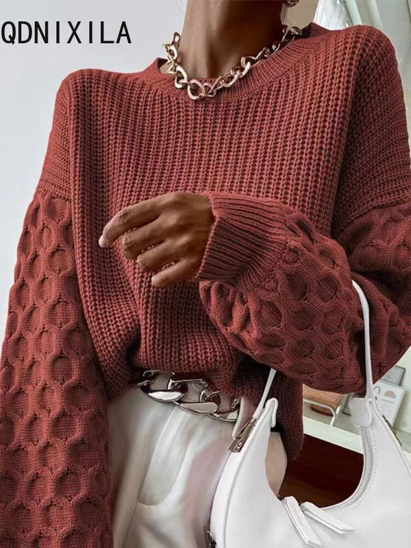 Madingas negabaritinis megztinis Moteriški žieminiai Nauji džemperiai ilgomis rankovėmis Moteriški megztiniai O formos iškirpte Trikotažo megztiniai Moteriški drabužiai